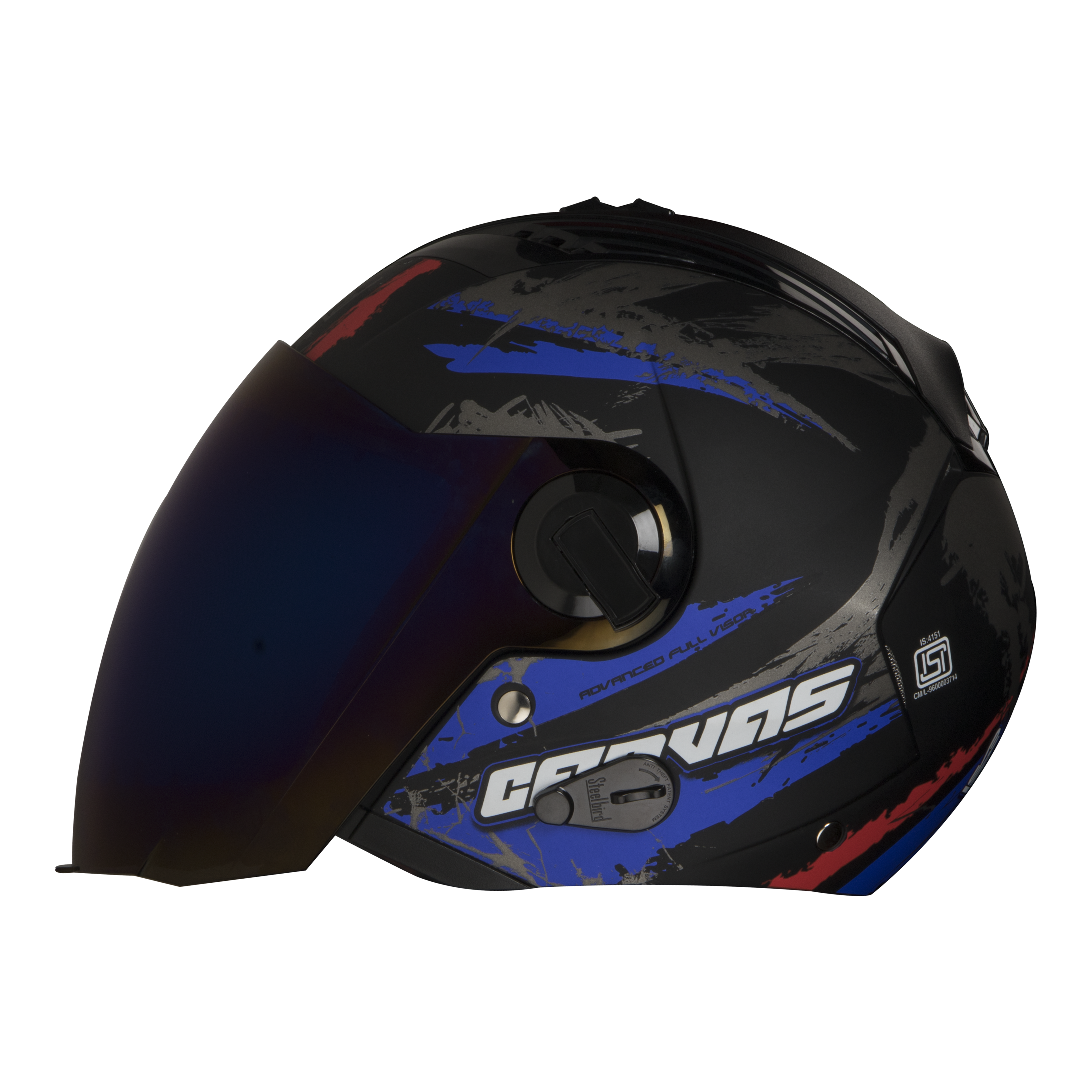 SBA-3 Canvas Glossy Black With Blue ( Fitted With Clear Visor  Extra Blue Chrome Visor Free)